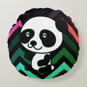 Black & Green Chevron Panda Bear Throw Pillow