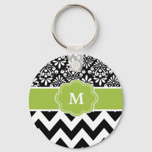 Black Green Chevron Personalised Key Ring
