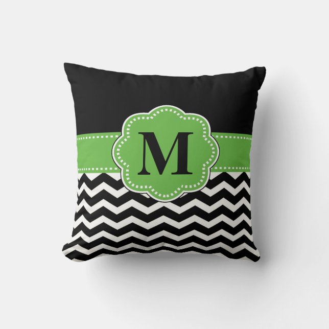 Black Green Chevron Pillow (Front)