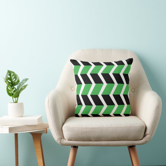 Black Green Chevron Stripe Cushion (Chair)