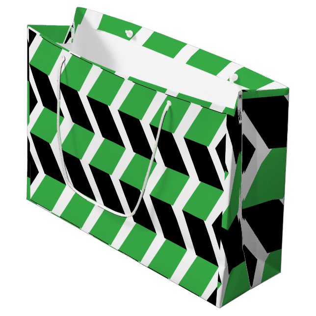 Black Green Chevron Stripe Large Gift Bag (Front Angled)