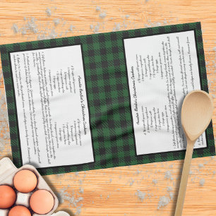 Black Green Christmas Gingham Plaid Family Recipe Tea Towel