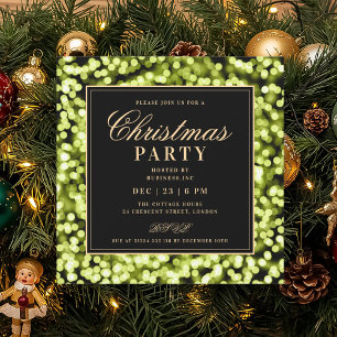 Black & Green Christmas Glam Lights Holiday Party Invitation