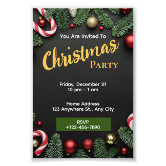 Black Green Christmas Party Invitation Editable Photo Print