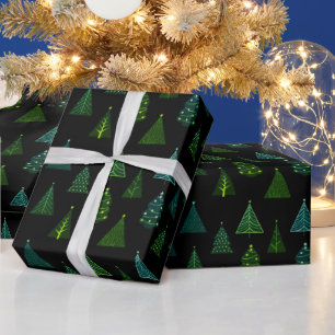 Black & Green Christmas Tree Pattern Wrapping Paper