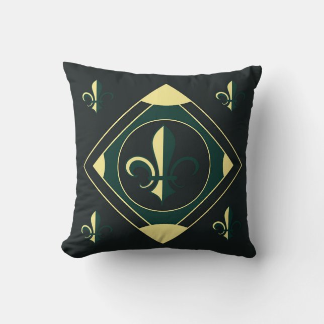Black Green Classic Reversible Throw Pillow (Front)