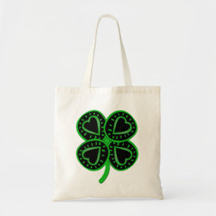 Black Green Clover Heart St Patrick's Day Tote Bag