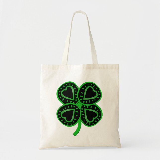 Black Green Clover Heart St Patrick's Day Tote Bag (Front)