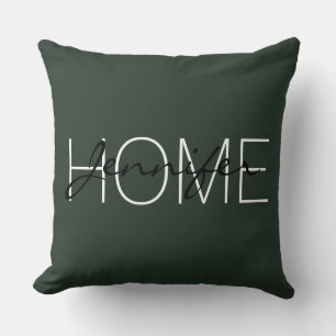 Black green colour home monogram cushion