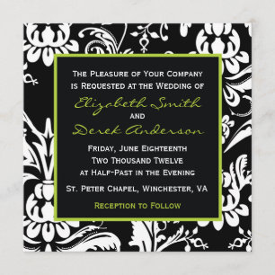 Black & Green Contemporary Damask Invitation