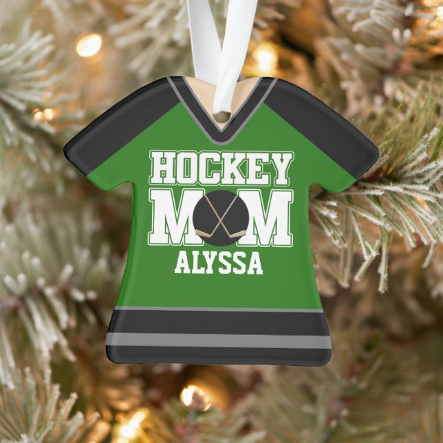 Black/Green Custom Hockey Mum Jersey Ornament (Tree)