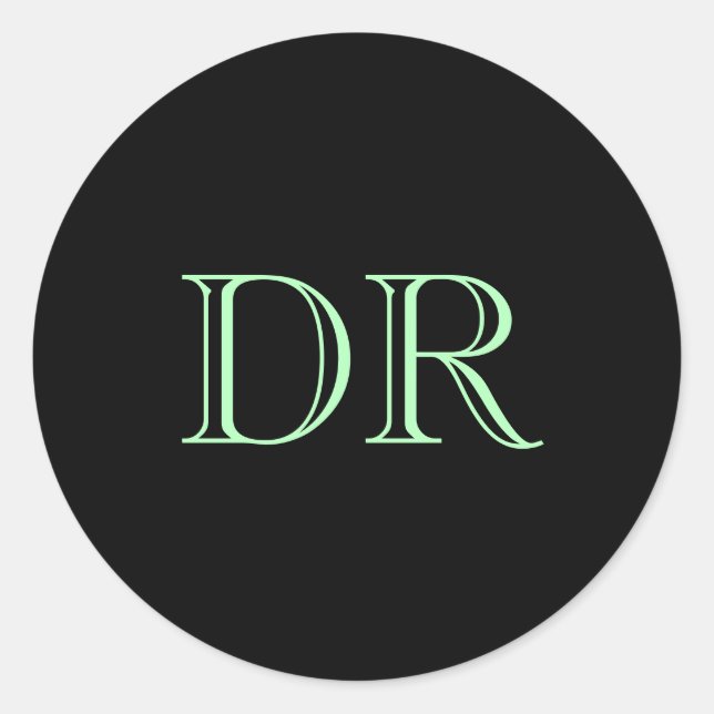 Black green custom initials minimalist classic round sticker (Front)