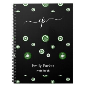 Black Green Custom Logo Monogram Script Name Dots Notebook