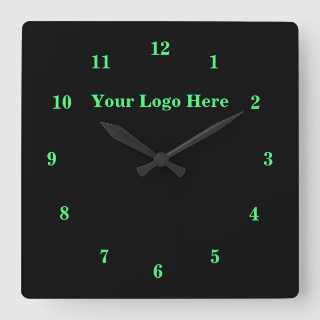 Black Green - Customisable - Add Your Logo / Text Square Wall Clock (Front)