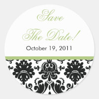 Black & Green Damask Save the Date Wedding Sticker