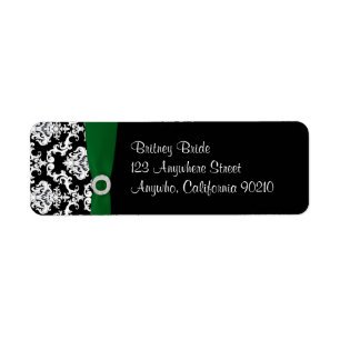 Black & Green Damask Wedding Return Address Seals