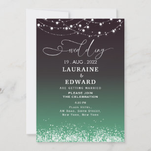 Black green dark Wedding invitation card simple
