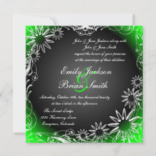 Black green fade daisy flower wedding invitations
