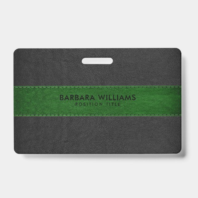 Black & Green Faux Leather ID Badge (Front)