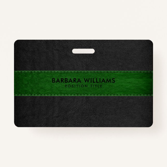Black & Green Faux Leather ID Badge (Back)