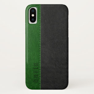 Black & Green Faux Vintage Leather Texture iPhone X Case