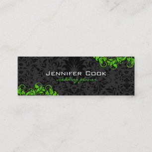 Black & Green Floral Damasks 4 Wedding Planner Mini Business Card