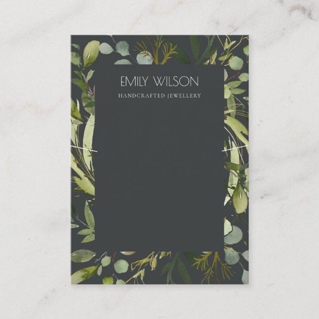 BLACK GREEN FOLIAGE WREATH FRAME NECKLACE DISPLAY BUSINESS CARD (Front)