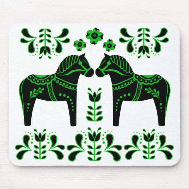 Black/green Folk Dala horse/Folk Friesian Mouse Pad (Front)