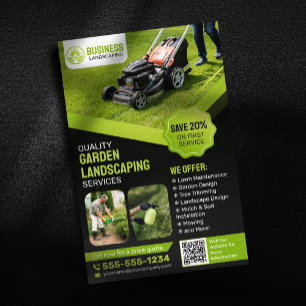 Black & Green Garden Landscaping Lawn Care Mowing Flyer
