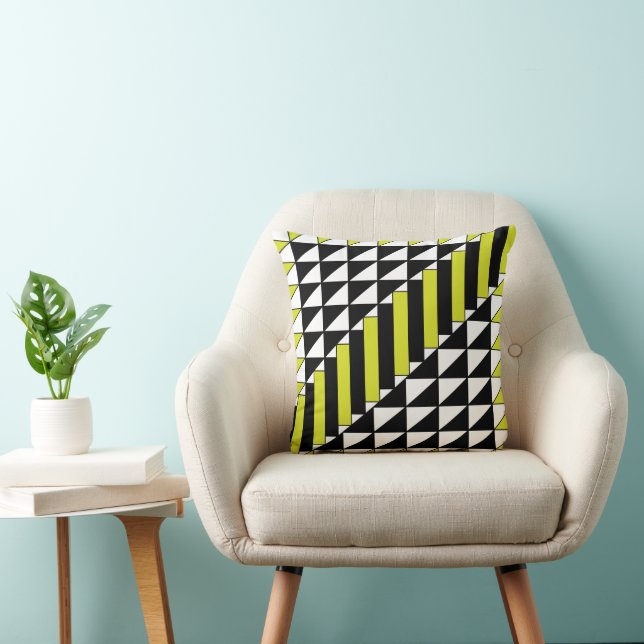 Black Green Geometric Triangle Rectangle Pattern Cushion (Chair)