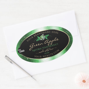 Black Green Glitter Floral Product Labels Add Logo