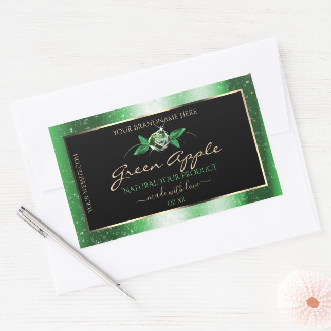 Black Green Glitter Stars Floral Product Labels (Envelope)