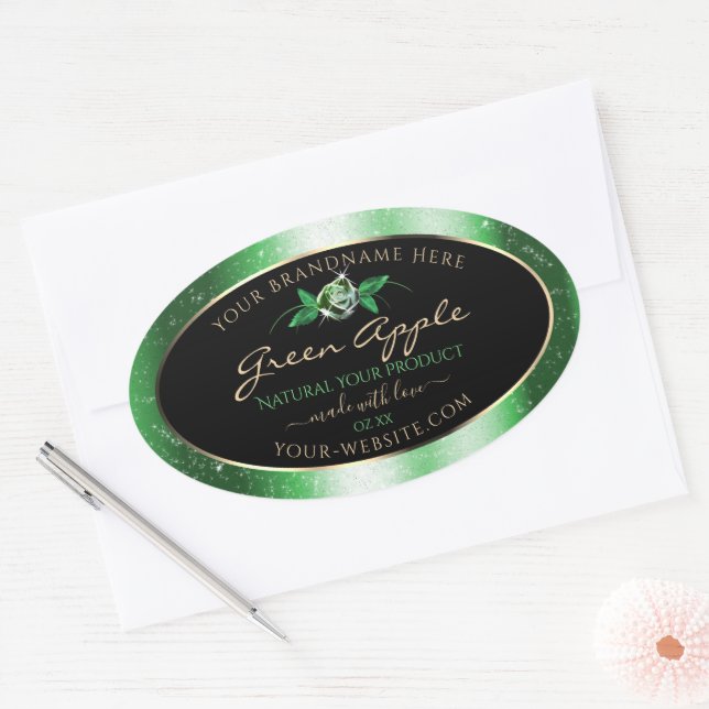 Black Green Glitter Stars Floral Product Labels (Envelope)
