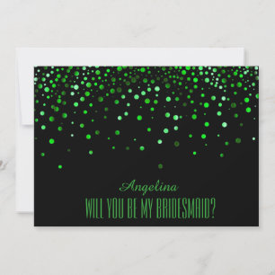 Black Green Glitter Will you be my bridesmaid? Invitation