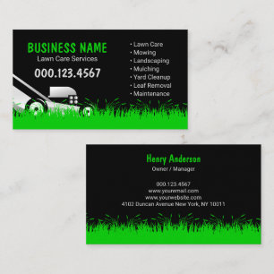 Black Green Grass Lawn Care Professional Business Card