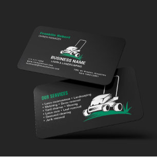 Black Green Lawn Care and Service Professional Business Card