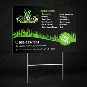 Black Green Lawn Care Landscaping Mowing Lawncare Garden Sign