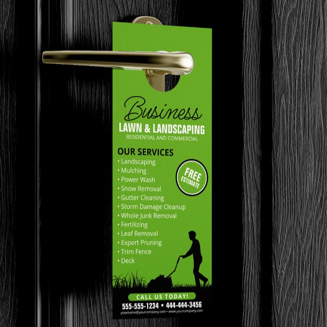 Black Green Lawncare Landscaping Lawn Mowing Door Hanger (Creator Uploaded)