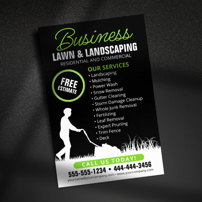 Black Green Lawncare Landscaping Lawn Mowing Flyer (Creator Uploaded)