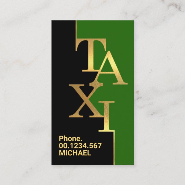 Black Green Layers Gold Taxi Signage Ride Share Business Card (Front)