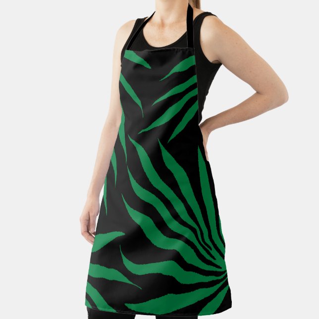 Black Green Leaf Tribal Pattern Africa Apron (Insitu)
