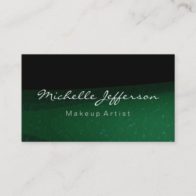 Black Green Makeup Artist Script Business Card (Front)