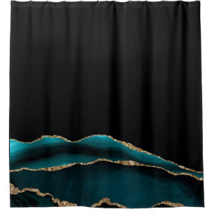 Black Green Marble Gilded Agate Shower Curtain
