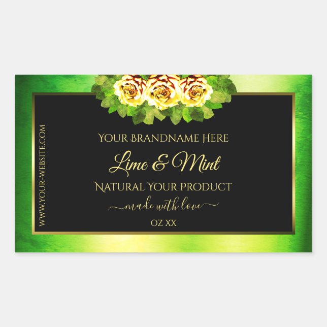 Black Green Marble Product Labels Flowering Roses (Front)