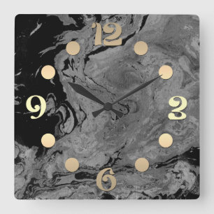 Black green marble square wall clock