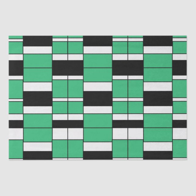 Black Green Mid Century Geometric  Tissue Paper (Front)