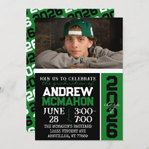Black & Green Modern Graduation Photo Invitation