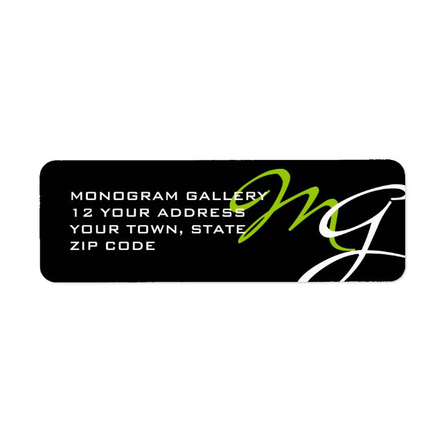 BLACK GREEN MODERN MONOGRAM RETURN ADDRESS LABEL (Front)