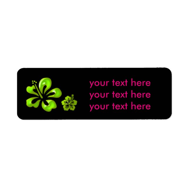 Black & Green Neon Hibiscus Floral Address Labels (Front)