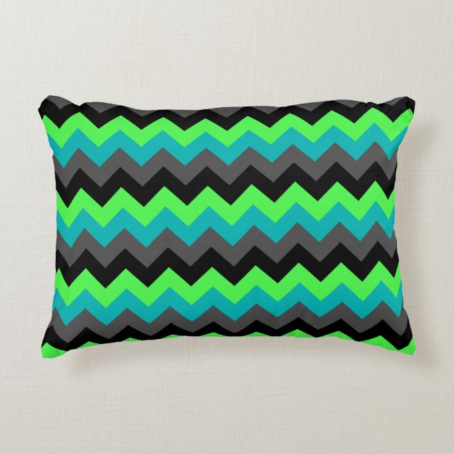 Black Green Ombre Chevrons Accent Pillow (Front)